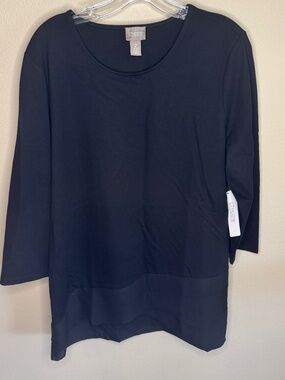 NEW WITH TAGS. Chico's Woven Tip Hem Top 3/4 sleeve black size 2